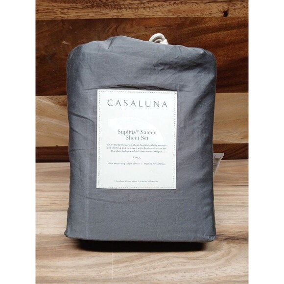 Casaluna Supima Sateen Solid Sheet Set 500 Thread Count Dark Gray Full Sized - Picture 1 of 6